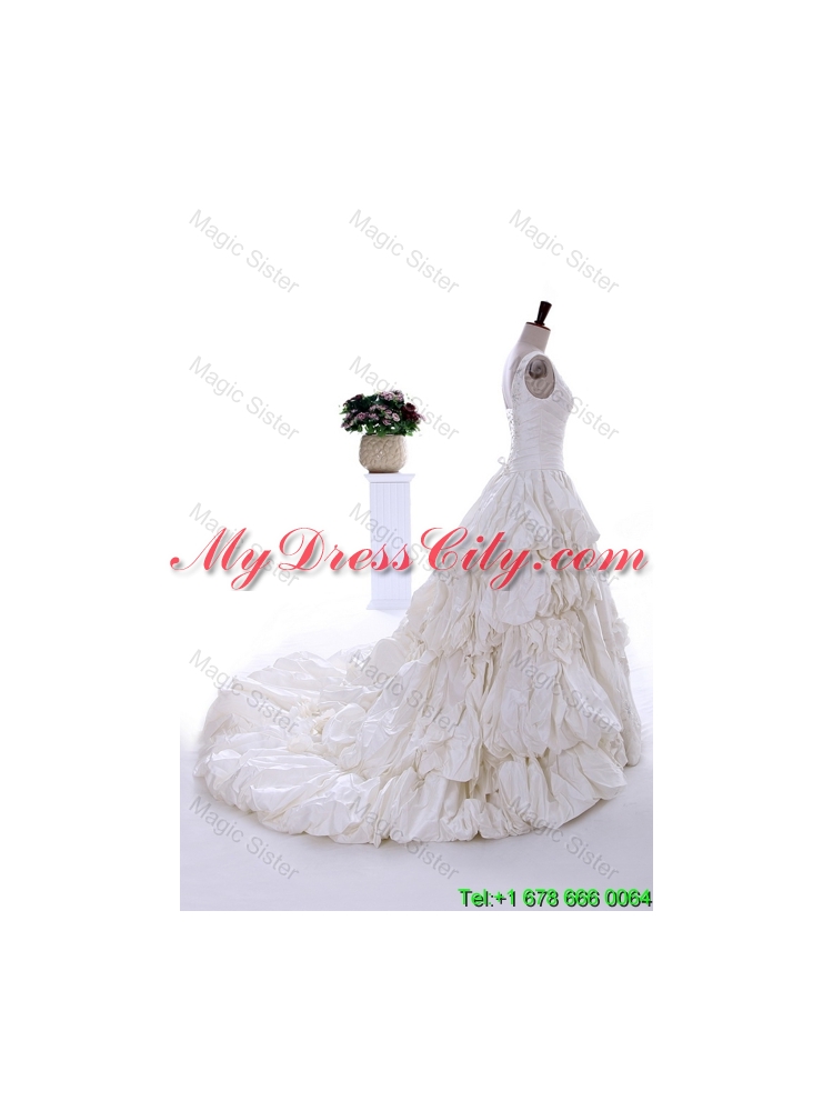 Latest 2016 Beading Appliques Wedding Dress with Court Train