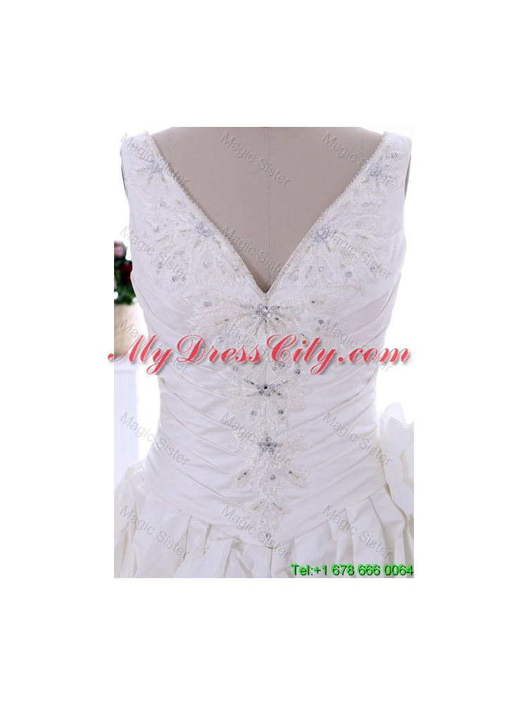 Latest 2016 Beading Appliques Wedding Dress with Court Train