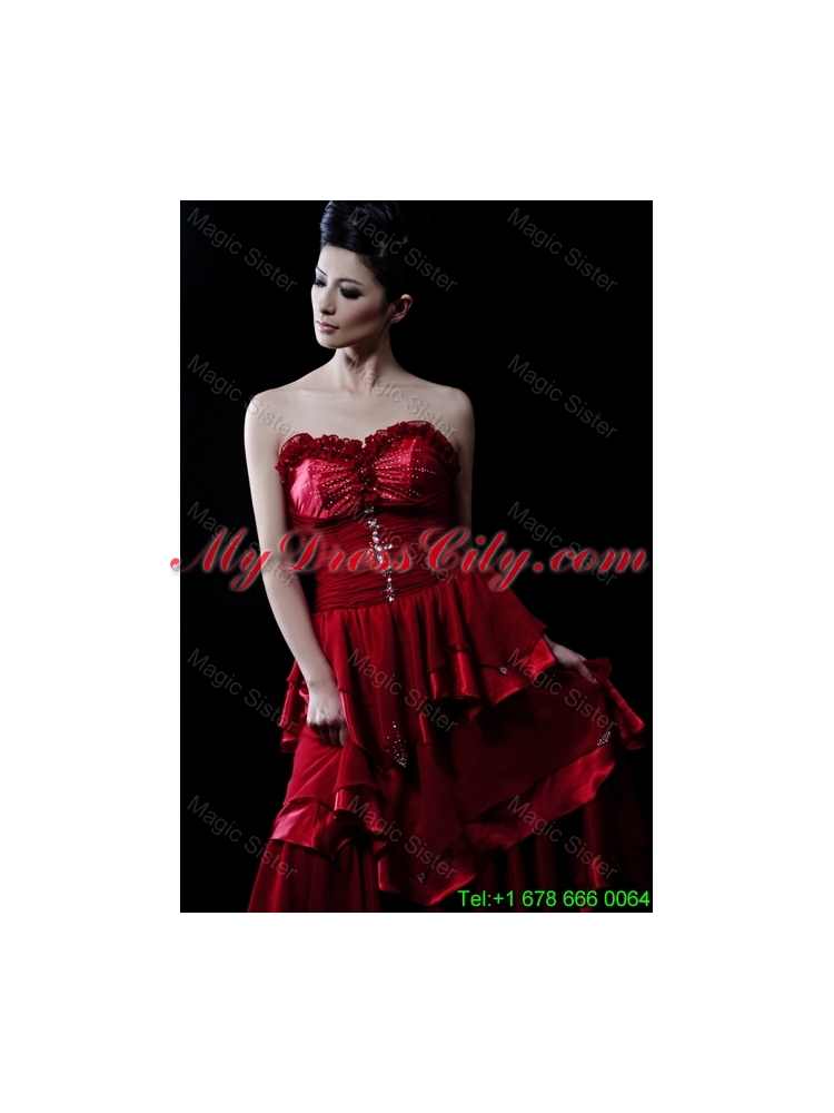 Wonderful Beading and Ruffled Layers Wine Red Wedding Dresses