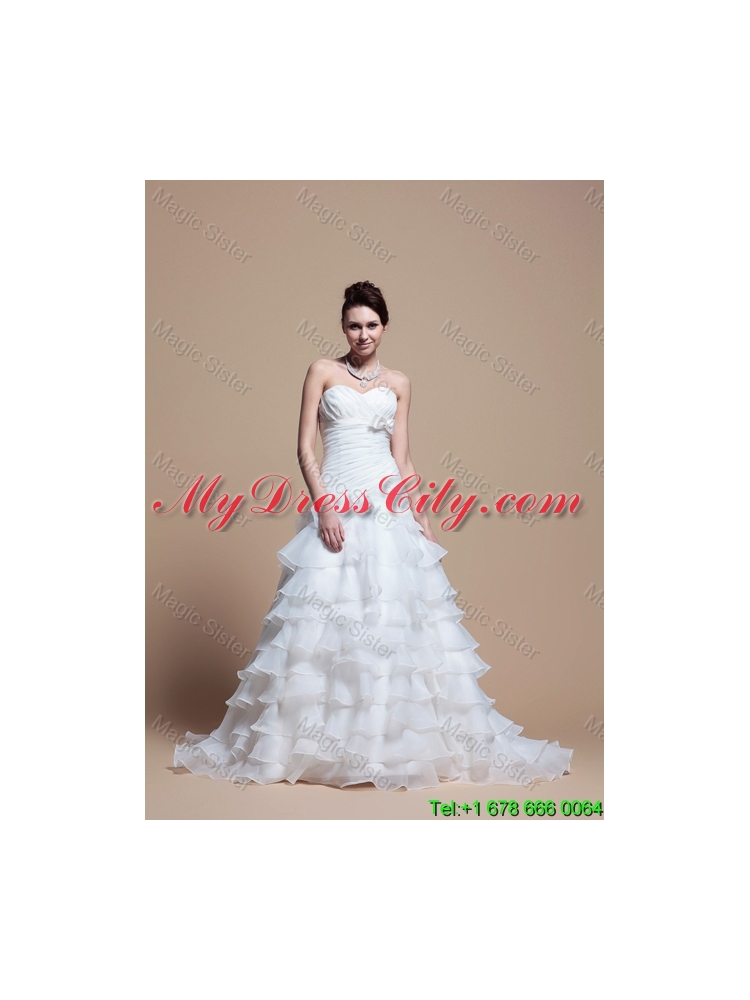 2016 Custom Made A Line Strapless Wedding Dresses with Ruffled Layer