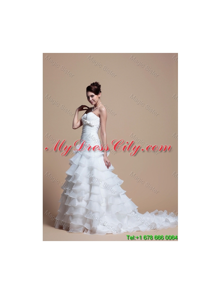 2016 Custom Made A Line Strapless Wedding Dresses with Ruffled Layer