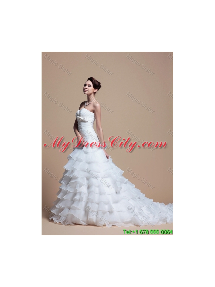 2016 Custom Made A Line Strapless Wedding Dresses with Ruffled Layer