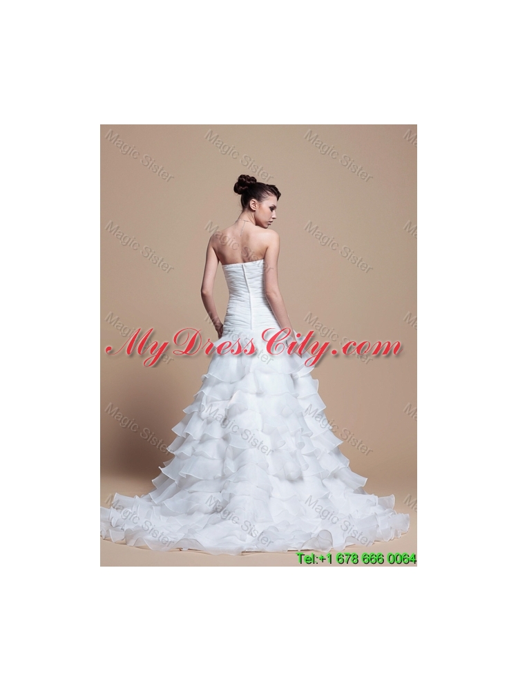 2016 Custom Made A Line Strapless Wedding Dresses with Ruffled Layer