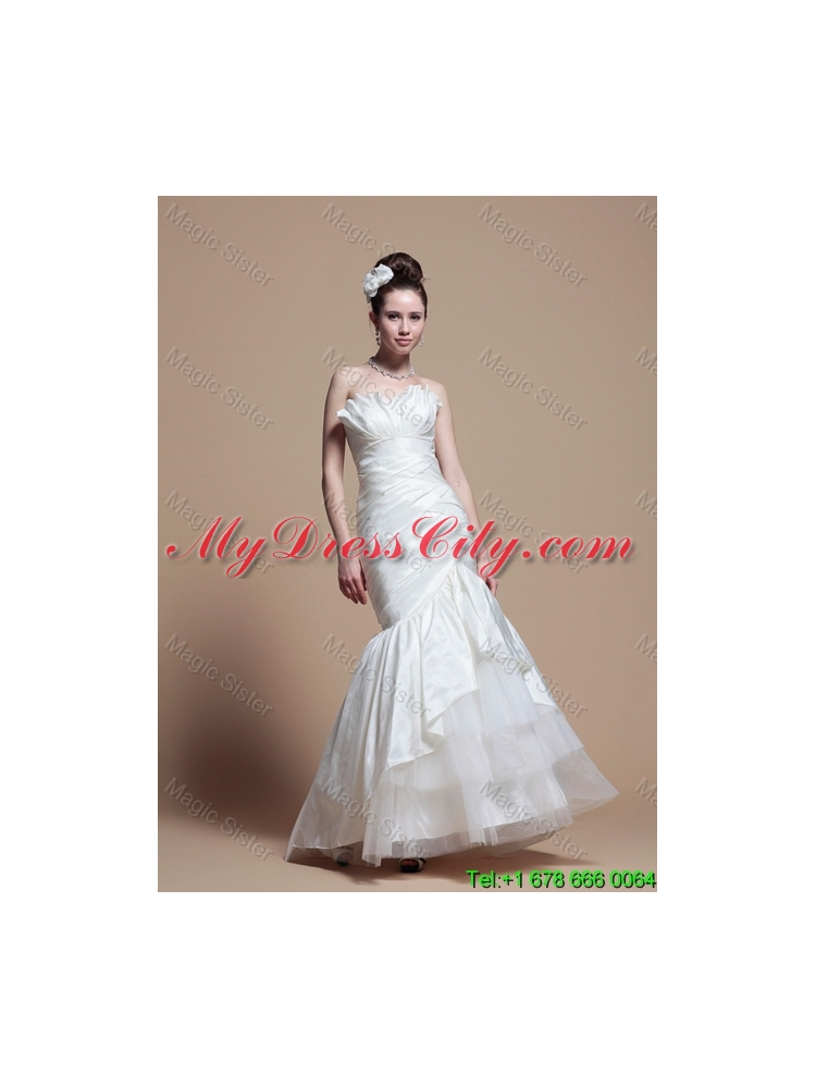 2016 Custom Made Mermaid Strapless Wedding Dresses with Brush Train