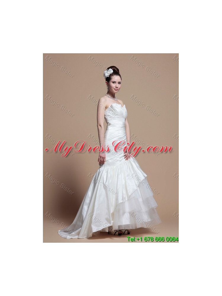 2016 Custom Made Mermaid Strapless Wedding Dresses with Brush Train