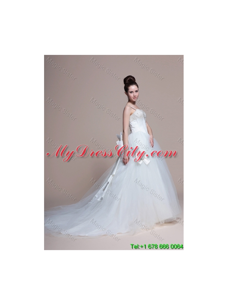 2016 Perfect A Line Straps Beading Wedding Dresses with Bowknot