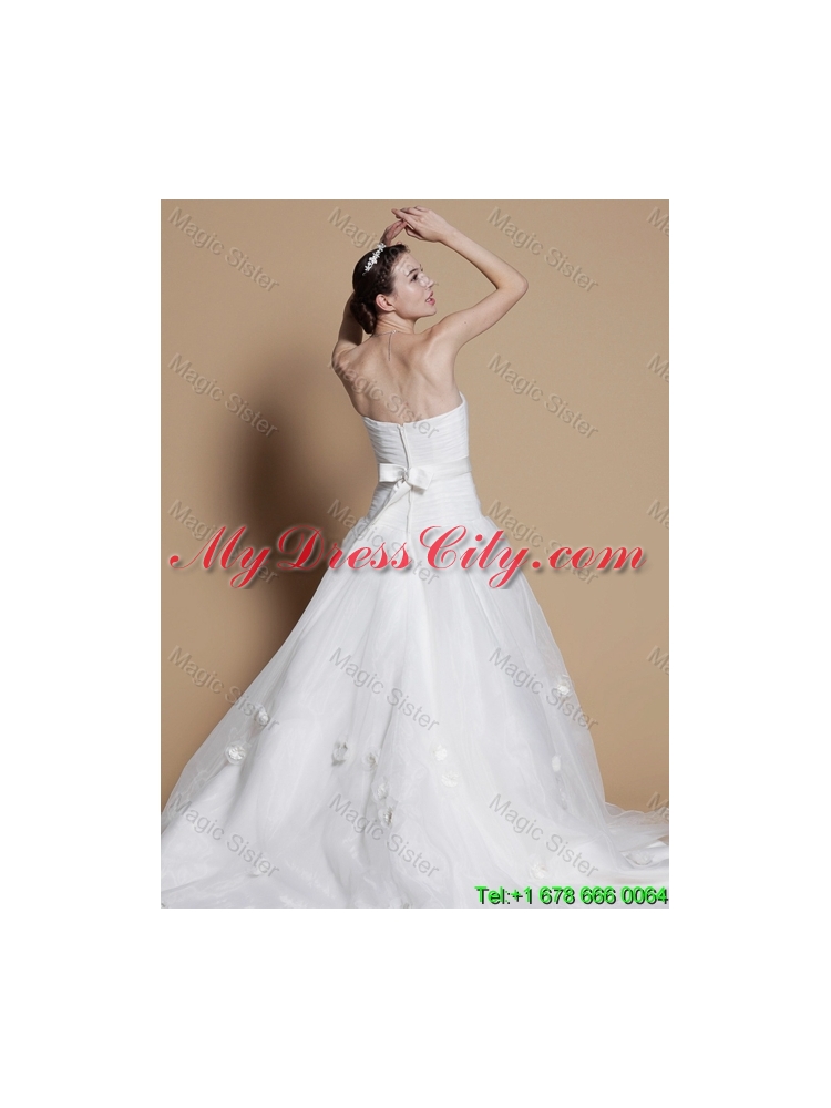 2016 Romantic A Line Strapless Wedding Dresses with Hand Made Flowers