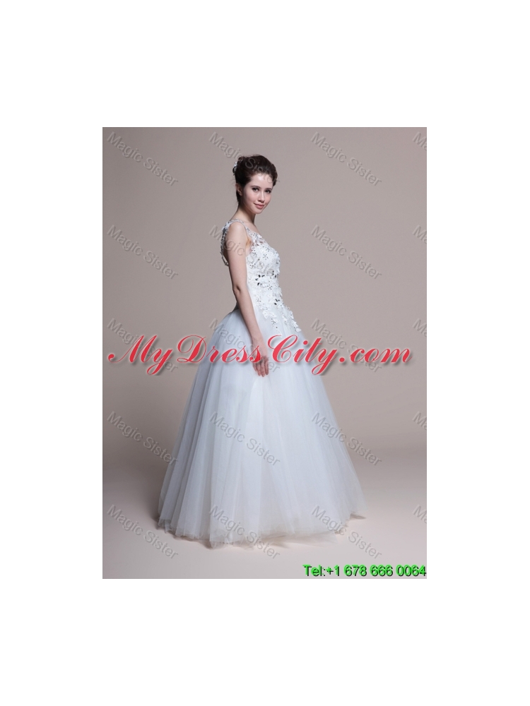 Affordable A Line One Shoulder Appliques Wedding Dresses in Tulle