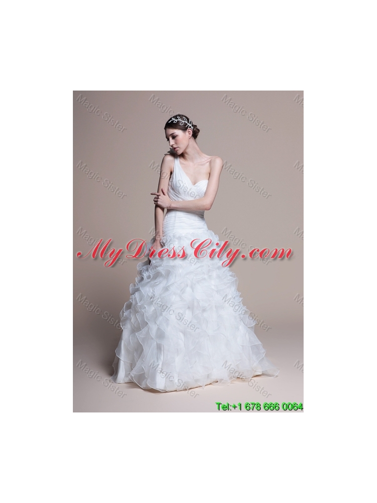 Classical A Line One Shoulder Wedding Dresses with Ruffles