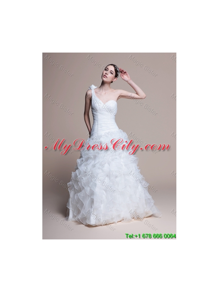 Classical A Line One Shoulder Wedding Dresses with Ruffles