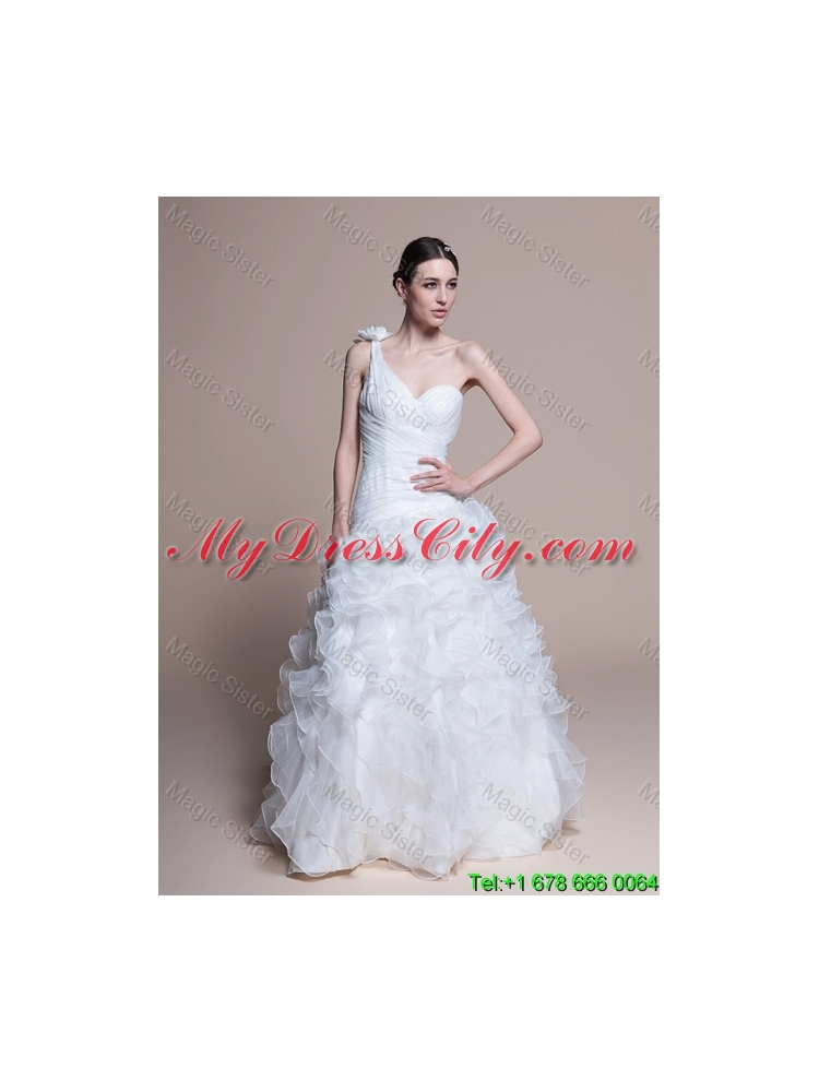 Classical A Line One Shoulder Wedding Dresses with Ruffles