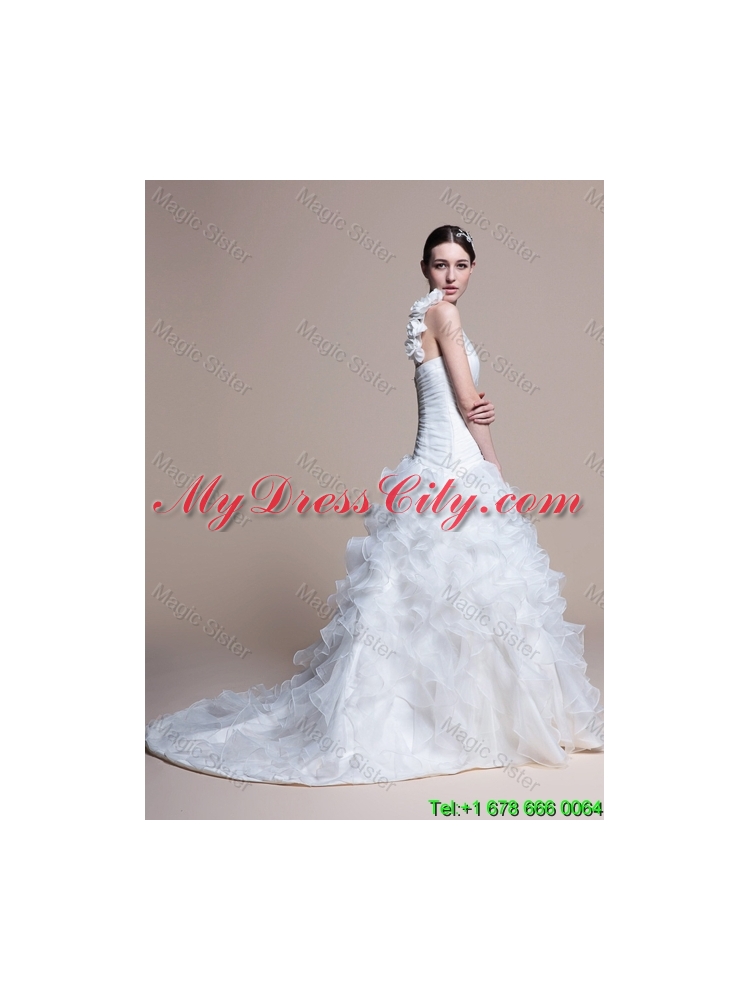 Classical A Line One Shoulder Wedding Dresses with Ruffles