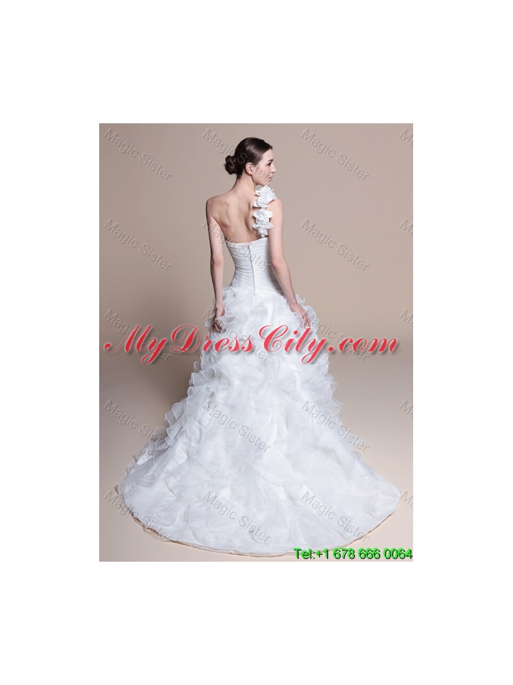 Classical A Line One Shoulder Wedding Dresses with Ruffles