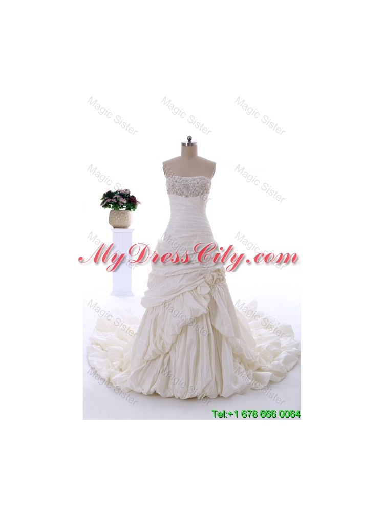 Classical Court Train Wedding Dress with Beading