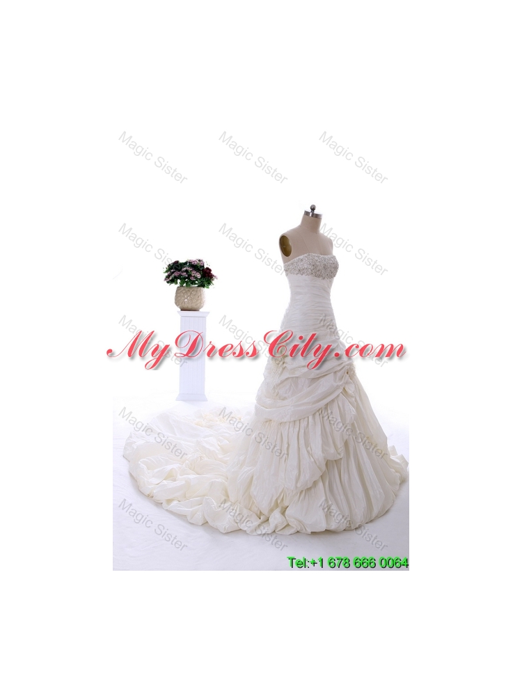 Classical Court Train Wedding Dress with Beading