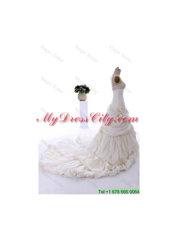 Classical Court Train Wedding Dress with Beading