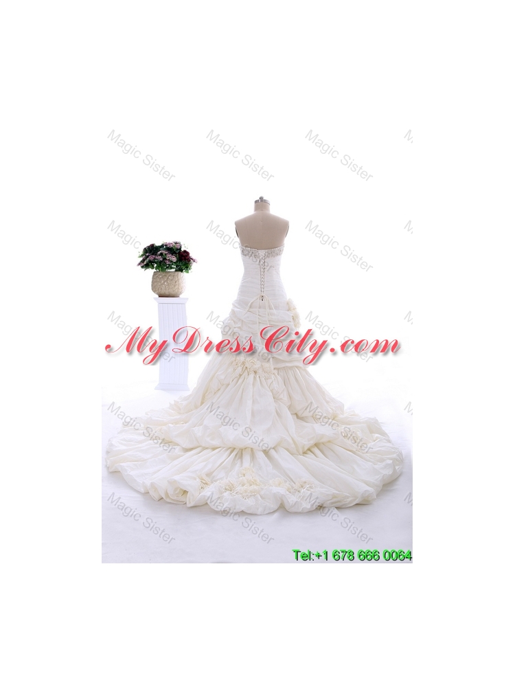 Classical Court Train Wedding Dress with Beading