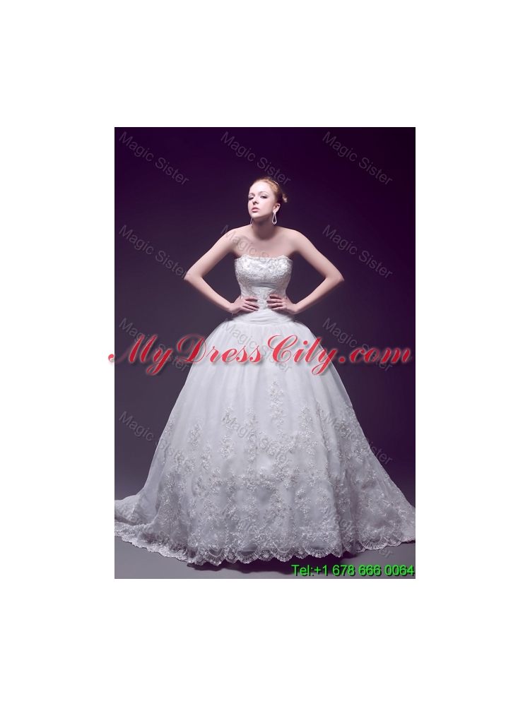 Custom Made Ball Gown Strapless Wedding Dresses with Appliques