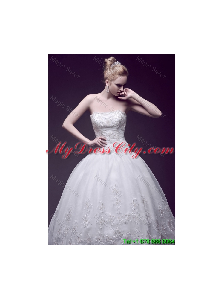 Custom Made Ball Gown Strapless Wedding Dresses with Appliques