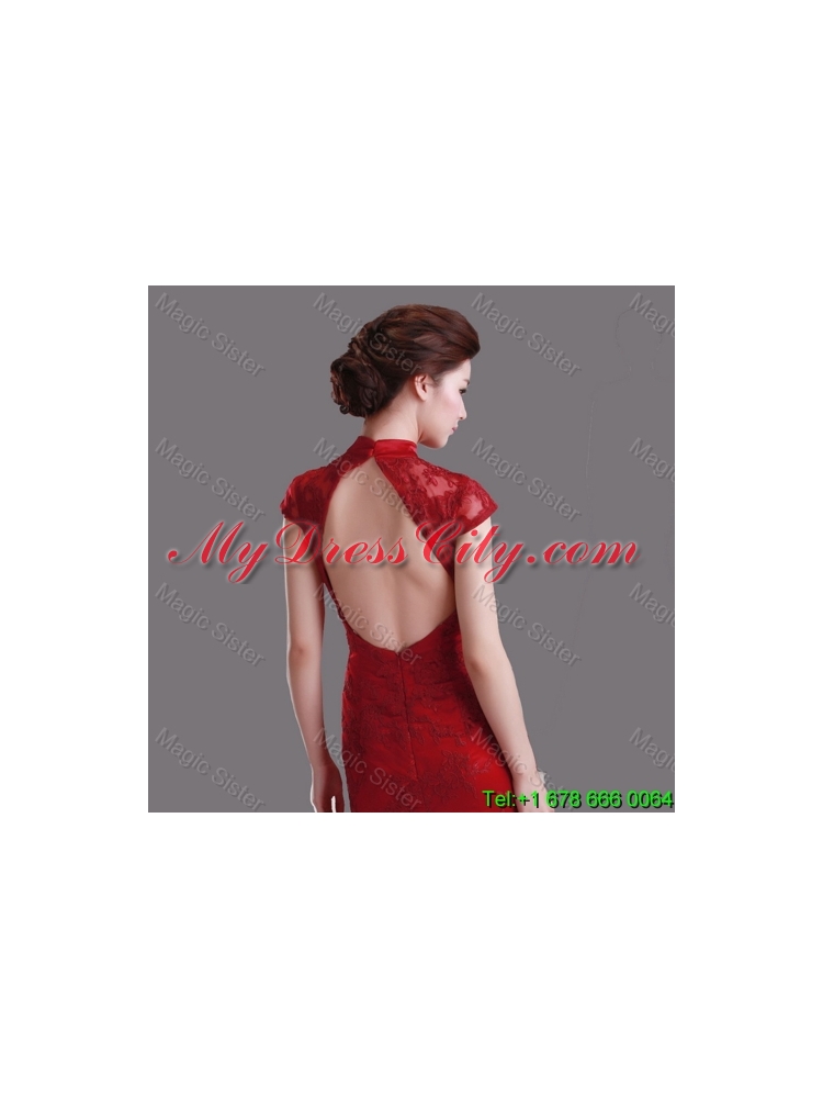 Exquisite Cap Sleeves Mermaid Wine Red Wedding Dresses with Brush Train