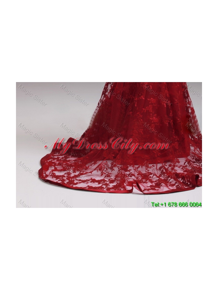 Exquisite Cap Sleeves Mermaid Wine Red Wedding Dresses with Brush Train