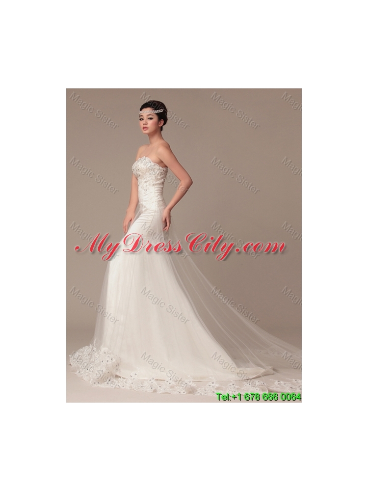 Luxurious Beading and Lace White Wedding Dress with Court Train