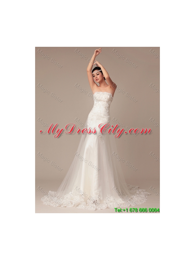 Luxurious Beading and Lace White Wedding Dress with Court Train