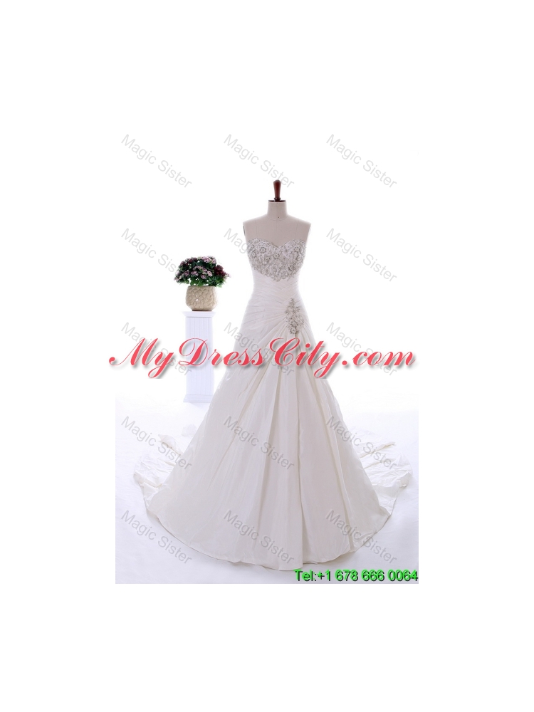 Romantic Embroidery and Beading Wedding Dresses with Court Train