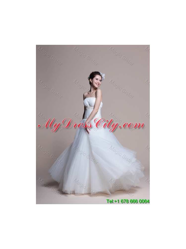 2016 Elegant A Line Strapless Wedding Dresses with Appliques