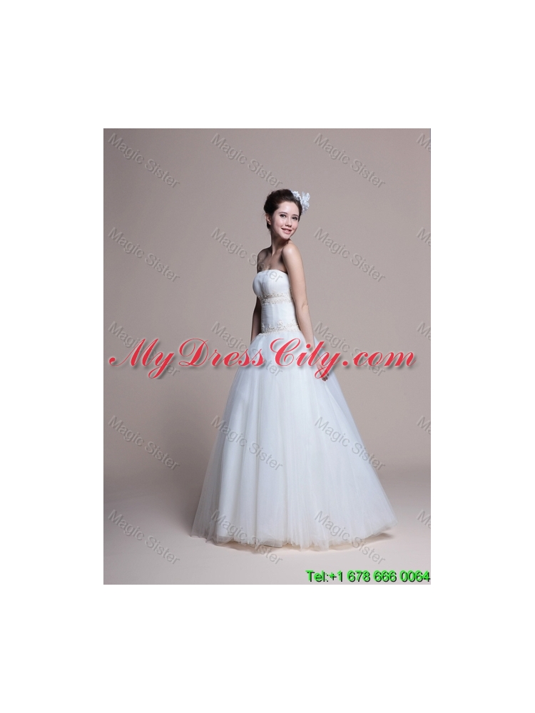 2016 Elegant A Line Strapless Wedding Dresses with Appliques