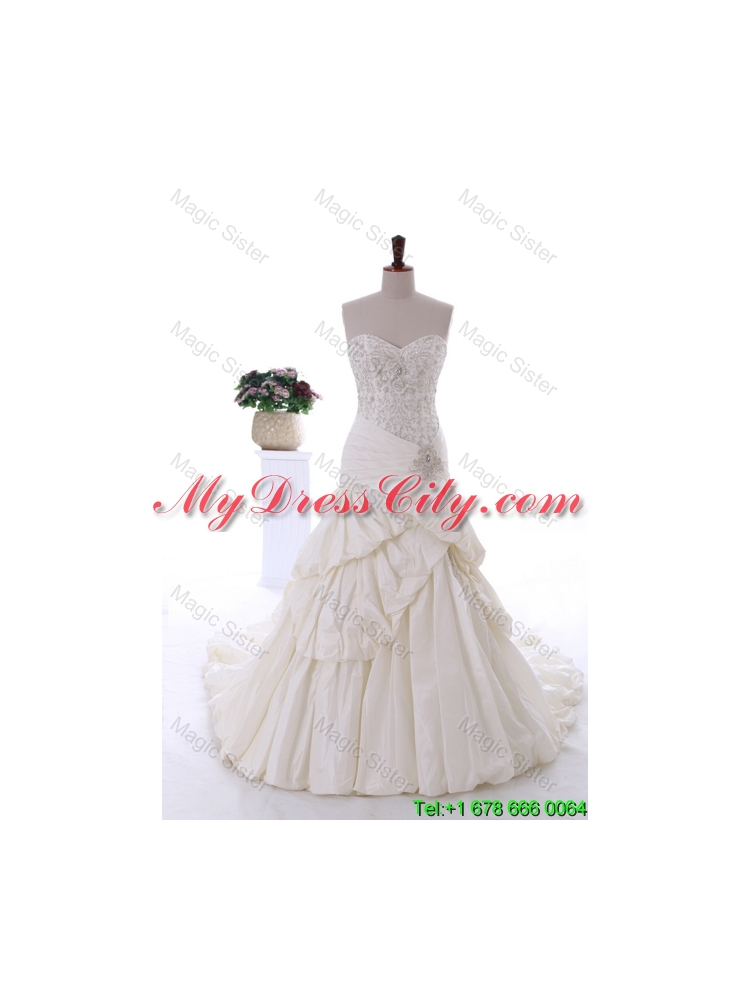 Beautiful Beading Wedding Gowns with Court Train