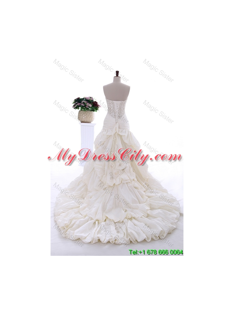 Beautiful Beading Wedding Gowns with Court Train