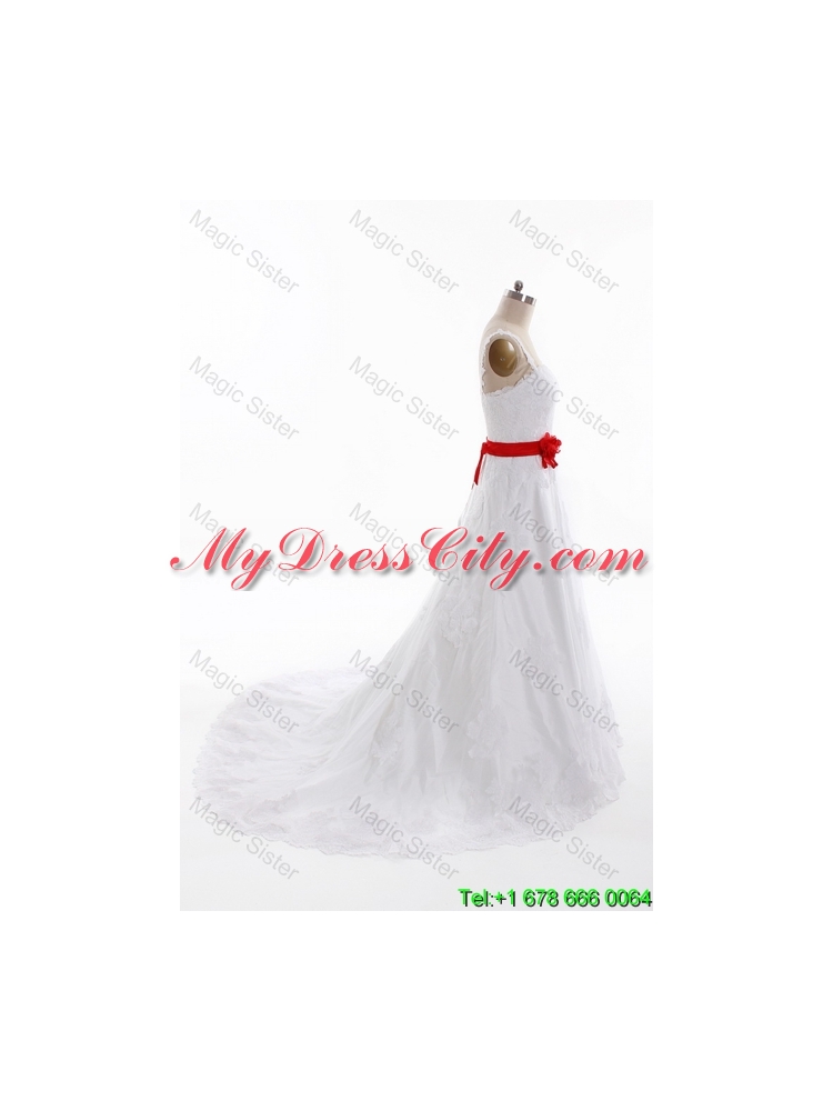 Classical A Line Straps Wedding Dresses with Belt and Appliques