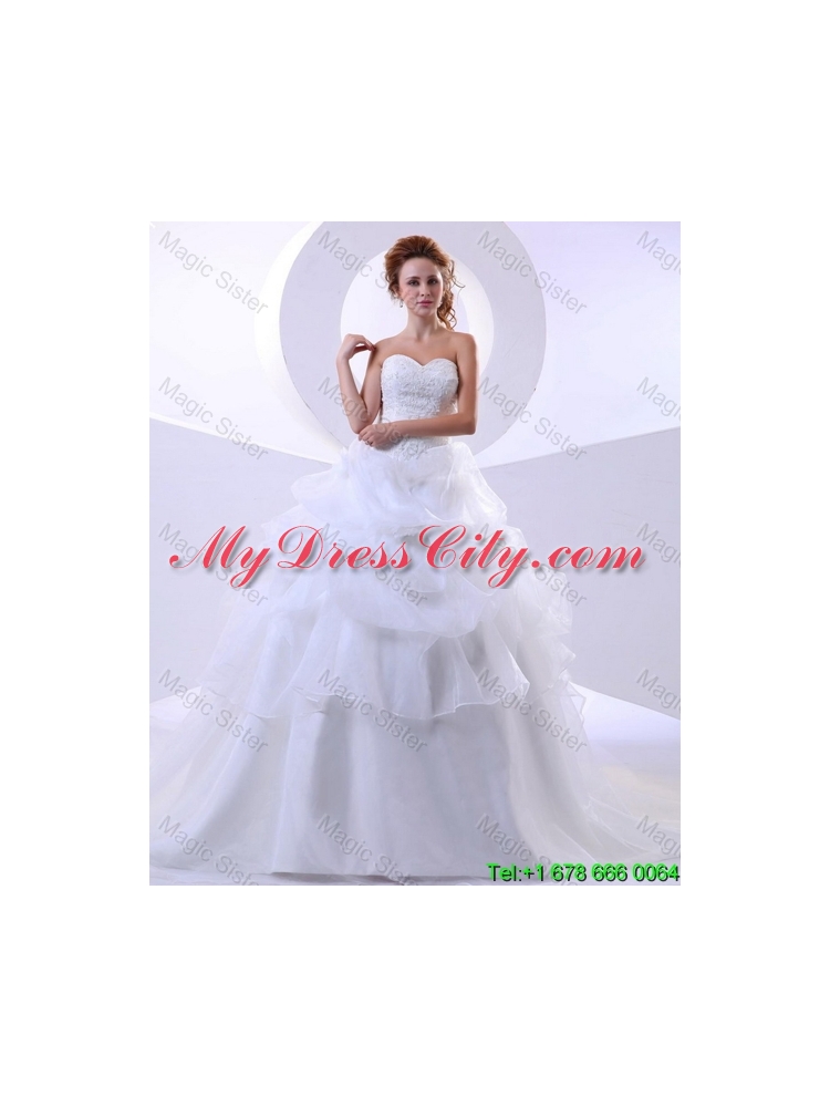 Fashionable Ball Gown Sweetheart Lace Wedding Dresses with Chapel Train