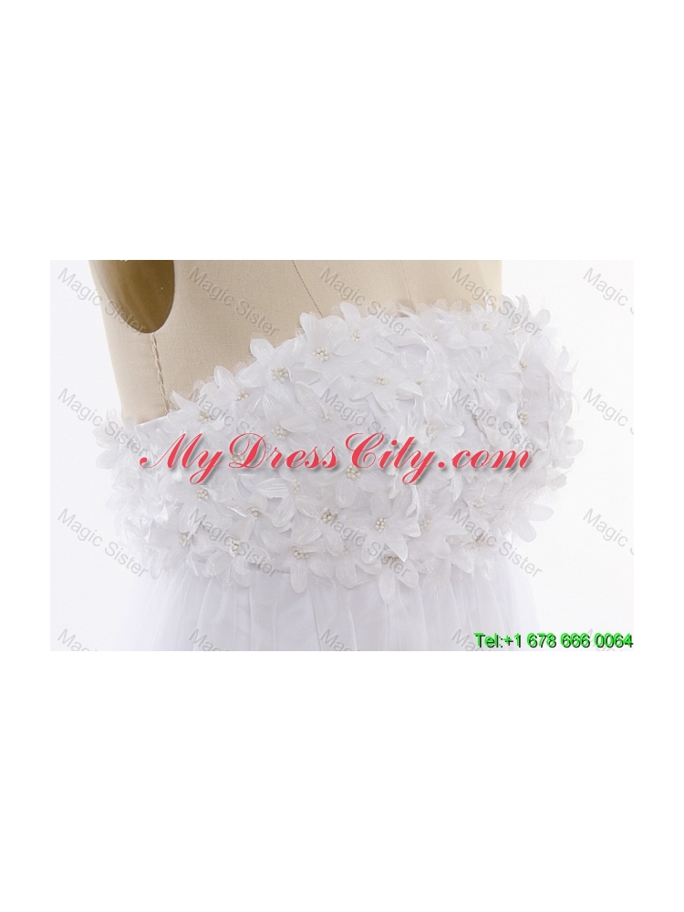 Perfect Beading and Hand Made Flowers Short Wedding Dresses with Court Train