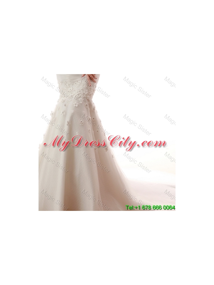 2016 Pretty Mermaid Hand Made Flowers Wedding Gowns with Court Train