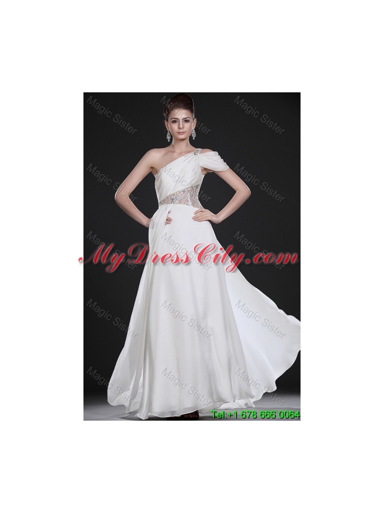 Remarkable One Shoulder Beading Long Wedding Dresses