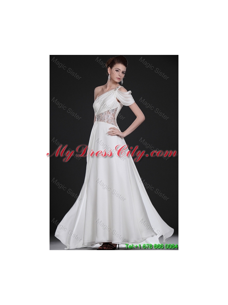 Remarkable One Shoulder Beading Long Wedding Dresses