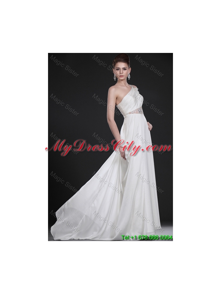 Remarkable One Shoulder Beading Long Wedding Dresses