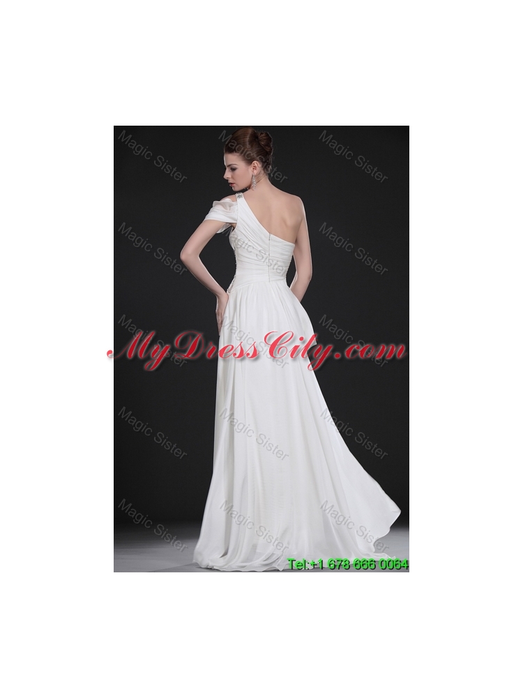 Remarkable One Shoulder Beading Long Wedding Dresses