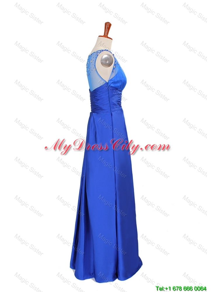 2016 Winter New Empire V Neck Blue Prom Dresses with Beading