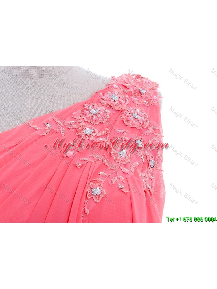 2016 Fall Empire One Shoulder Brush Train Prom Dresses in Watermelon