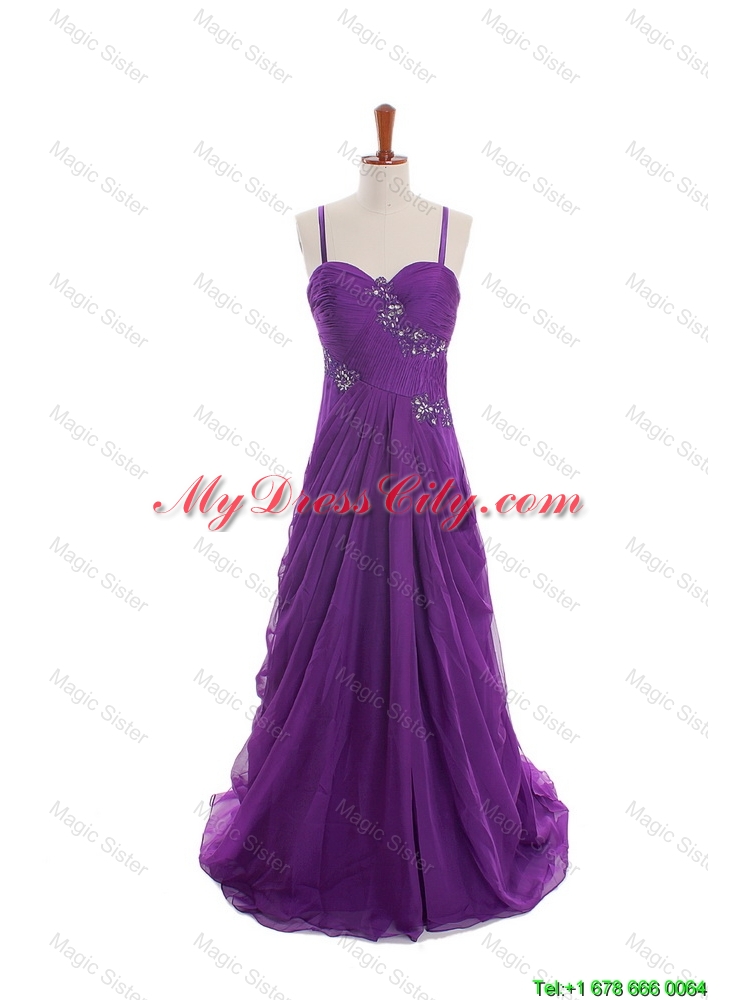 Cheap Appliques and Beading Eggplant Purple Prom Dresses with Sweep Train