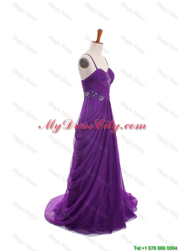 Cheap Appliques and Beading Eggplant Purple Prom Dresses with Sweep Train