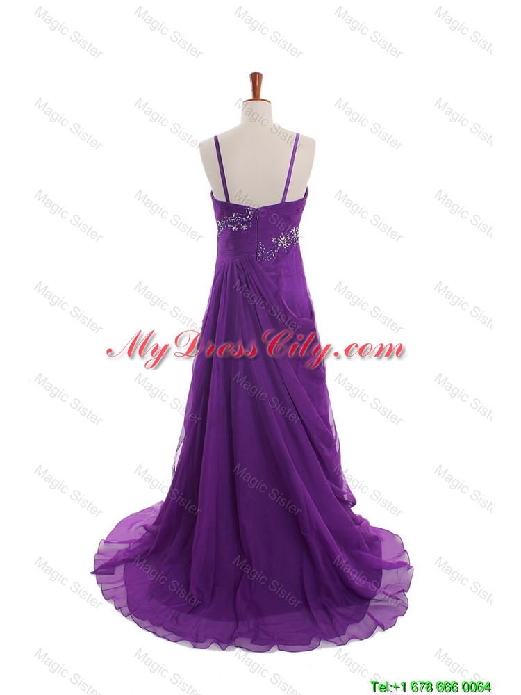 Cheap Appliques and Beading Eggplant Purple Prom Dresses with Sweep Train