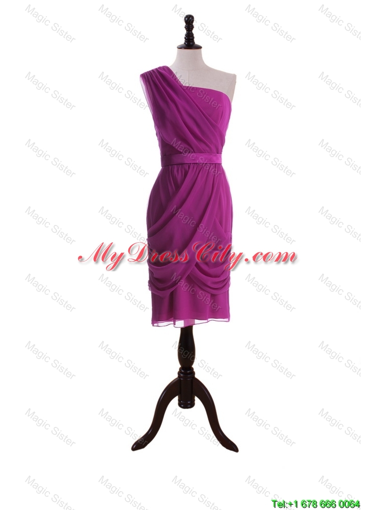 Custom Made Ruching and Belt Short Prom Dresses in Fuchsia