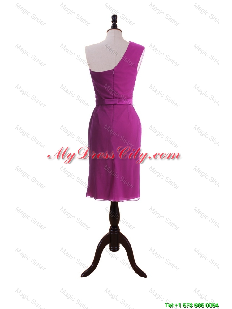 Custom Made Ruching and Belt Short Prom Dresses in Fuchsia