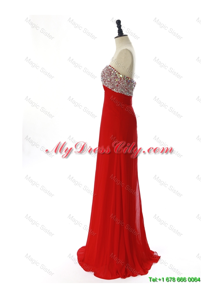 Exquisite 2016 Winter Beading Red Prom Dresses with Sweep Train