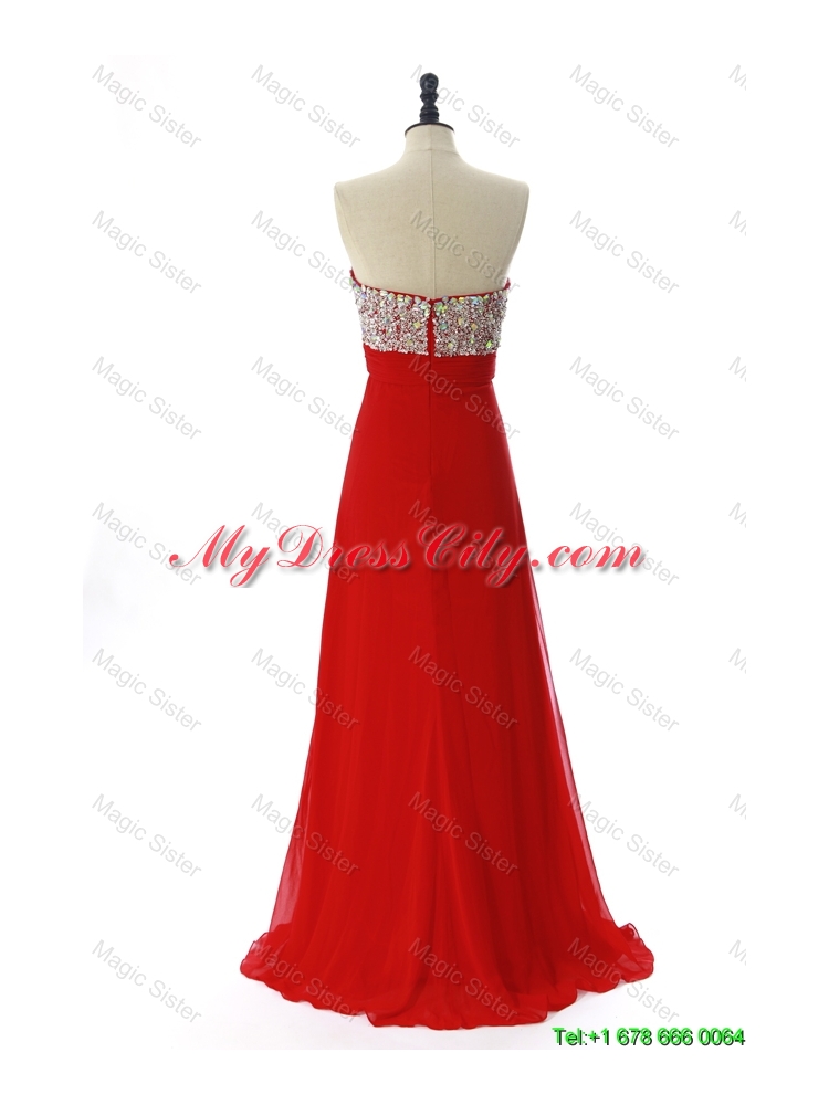 Exquisite 2016 Winter Beading Red Prom Dresses with Sweep Train