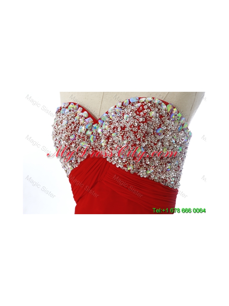 Exquisite 2016 Winter Beading Red Prom Dresses with Sweep Train